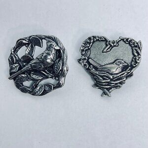 Lot Of 2 Birds & Blooms Pewter Bird & Flower Themed Pin (751)